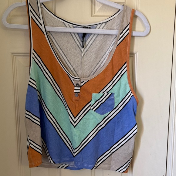 O'Neill Tops - O'Neill Chevron Stripe V‑Neck Cropped Tank Top in Orange, Mint & Blue